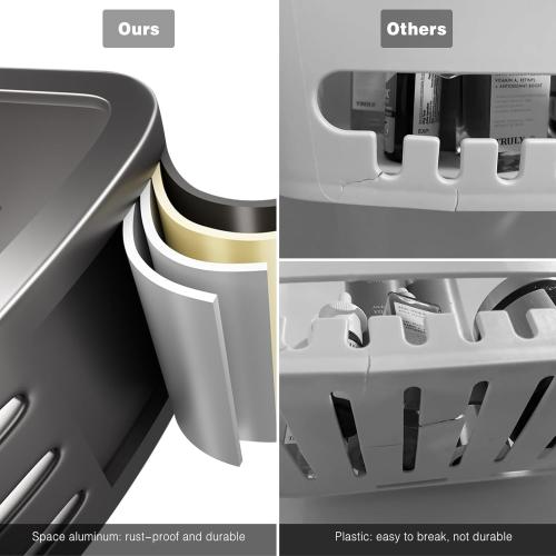 Voldra Corner Shower Caddy Suction Cup, 2 Pack Corner Shower Shelves No Drilling, Aluminum Upgrade Suction Cup Shower Organizer with Towel Bar & Hooks Removable Bathroom Storage Rack(Gray)