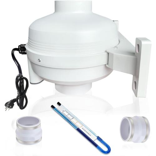 4x3 Inch Radon Mitigation System Kit, Quiet 260CFM Radon Mitigation Fan Inline Duct Fan IP67 Waterproof with soft joint and manometer, High Airflow Exhaust Fan for Indoor Outdoor