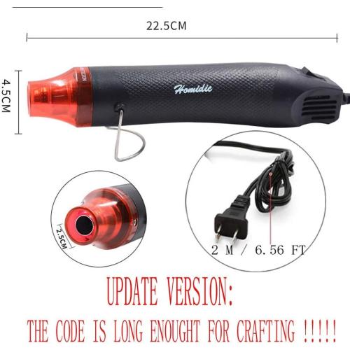 6.56FT Long Heat Gun, Uptdae Version Homidic Mini Handheld Hot Air Gun, Electric 300W Portable Heat Gun for DIY Craft Embossing, Shrink Wrapping PVC, Drying Paint, Clay, Rubber Stamp
