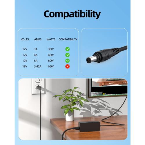 12V Charger Fit for Neewer Ring Light Power Cord- (Fit for Neewer 660 960 Pro RGB LED Video Light, NL660 Bi Color LED Studio Light, PL60C Panel Light, NW-120500D2 Replacement Power Supply Adapter)