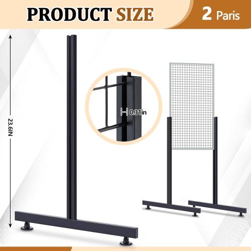 Yaocom Set of 2 Pairs Slide-on Grid Legs T Base Rectangular Tube T-Shape Grid Wall Panel Legs, No Hardware Needed(Black,17.7 x 24 Inch)