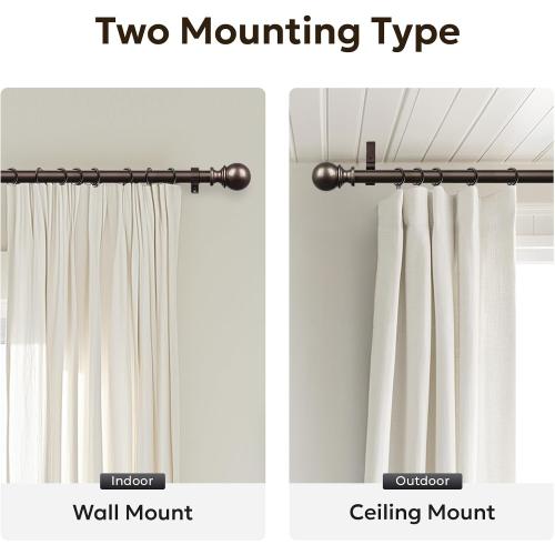 Zeerobee 1 Inch Adjustable Curtain Rods, 32-86, Antique Bronze