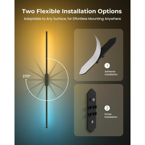 40 Inch Battery Operated Wall Sconces Set of 2, 12000mAh Rechargeable Smart Wall Lights with APP Control & Remote, Color Changing, Music Sync, Scene Modes, Wireless Wall Lamps for Living Room, Bedroom