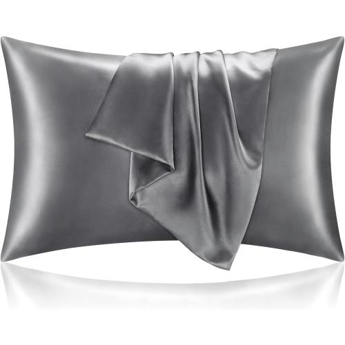 BEDELITE Satin Pillowcase for Hair and Skin, Super Soft and Cooling Similar to Silk Pillow Cases 2 Pack with Envelope Closure, Gift for Women Men(20x30 Queen Size, Dark Grey)