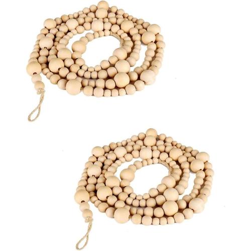 2PCS Christmas Wood Beads Garland 14.4 Feet Wooden Bead Garland Boho Ornaments for Christmas Tree, Xmas Vintage Rustic Farmhouse Round Craft Bead Hanging Holiday Decorations(7.2 Feet/1Pcs)