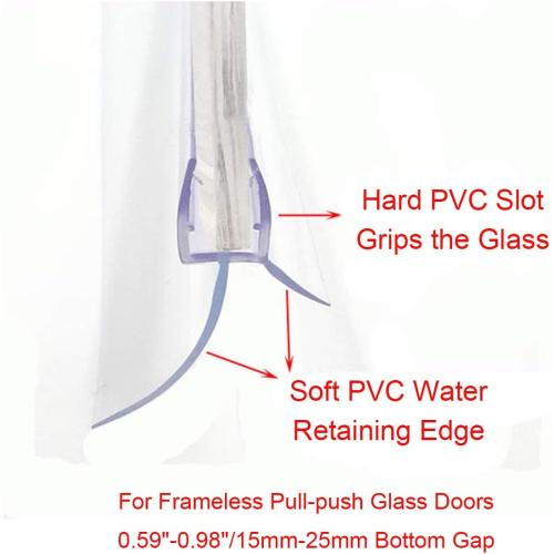 Frameless Shower Door Bottom Seal with Drip Rail 1/2 Thick Glass 33 Long Sweep - Glass Door Seal Strip Stop Shower Leaks