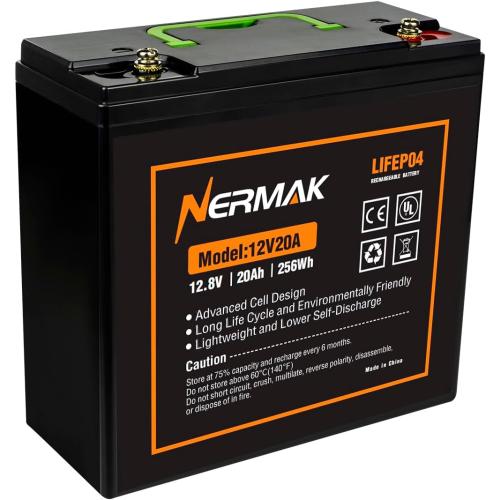 12V 20Ah Lithium LiFePO4 Deep Cycle Battery, 2000  Cycles Lithium Iron Phosphate Rechargeable Battery for Solar Power, Lighting, Outdoor camping, Power Wheels, Fish Finder, Built-in 20A BMS