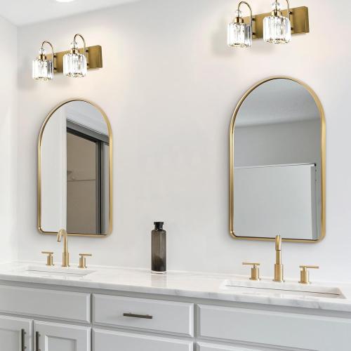 Size 20x30 Color  Gold ANDY STAR Brass Mirror, Size 20x30 Gold Arched Mirror, Brass Bathroom Mirrors for Wall in SUS304-Anti-Rust, Seamless Tube Metal Frame, Wall-Mounted Vertical 1’’ Deep