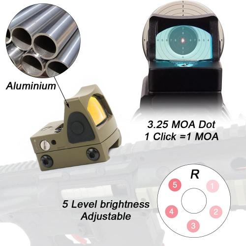 Tactical RMR Red Dot Sight, 3.25MOA Picatinny Mount Adjustable Reflex Sight, 20mm Rail Mount Shunting Red Dot Adjustable-Brightness Scope for Pistol Handgun