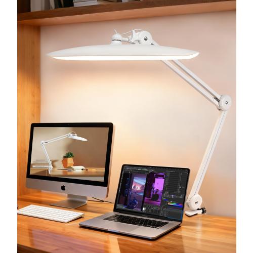 Led Desk Lamp with Clamp, Eye Caring Architect Desk Light for Home Office, Dual Screen Computer Monitor Gooseneck Adjustable Arm 20 LED Lamp, Stepless Dimming, for Nails &Salon, Reading, Workbench