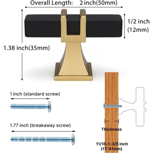 10 pack Color Black and Gold 10 Pack Cabinet Knobs, Black&Gold Kitchen Dresser Drawer Handles, T-bar Hardware