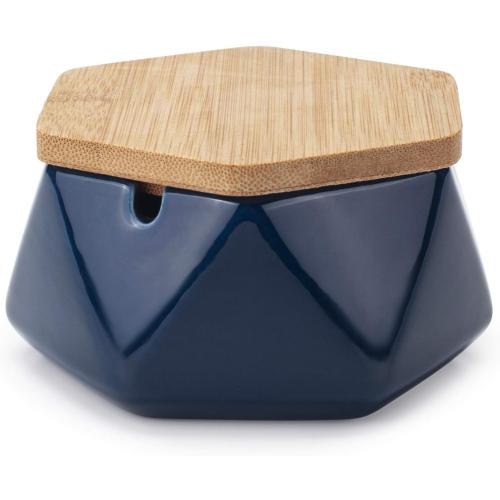 Ceramic Geometric Ashtray with Lid, Windproof Ceramic Ashtray for Indoor or Outdoor Use, Home Office Decoration, Dark Blue