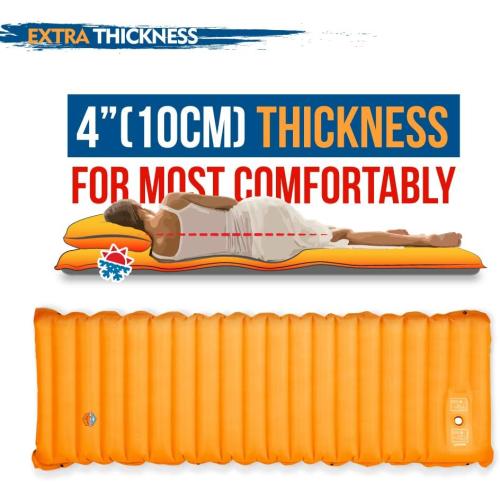 Grey and Sunny Orange 74x24x4 ZOOOBELIVES Extra Thickness Inflatable Sleeping Pad with Built-in Pump, Most Comfortable Camping Mattress for Backpacking, Car Traveling and Hiking, Compact and Lightweight - Airlive2000