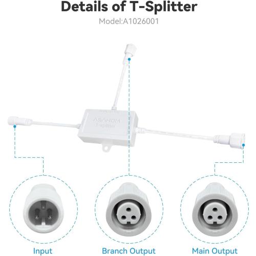 ASAHOM T-Splitter Compatible with Govee Permanent Outdoor Lights 2/Elite(Model: H705D, H705E, H705F), T-Splitter S1070 S1080 Permanent Outdoor Lights, White(Type A)