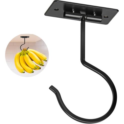 Self Adhesive Banana Hook Under Cabinet Foldable Banana Hanger | Black Metal Under Counter Banana Hook Holder to Keep Bananas Fresh Banana Holder for Kitchen RV Space Saving
