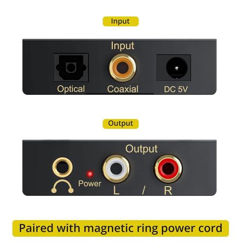 PROZOR 192Khz Digital to Analog Audio Converter Support 5.1CH Optical to RCA Converter with Magnetic Ring Power Cord Digital Toslink SPDIF to Analog L/R RCA 3.5mm Adapter for HDTV Blu-Ray DVD PS3 PS4