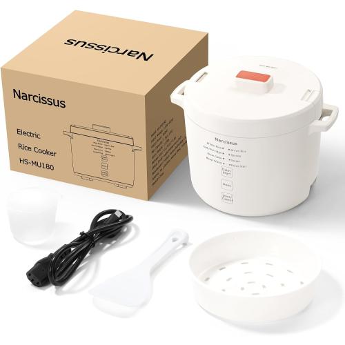 Narcissus 3.5-Cup Rice Cooker for 1-3 People, Multifunctional for Rice, Oatmeal, Quinoa - Slow Cook, Steam, Cook Rice & Steam Dish Together, Rice White