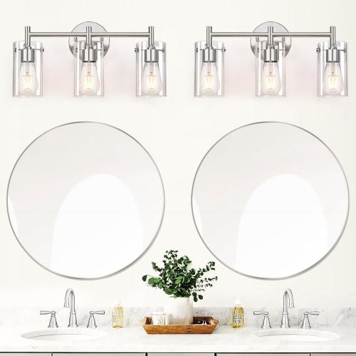 2023 Upgrade 3-Light Brushed Nickel Bathroom Vanity Light Fixtures, Clear Glass Shade Wall Sconces for Mirror, Bedroom, Living Room, Hallway