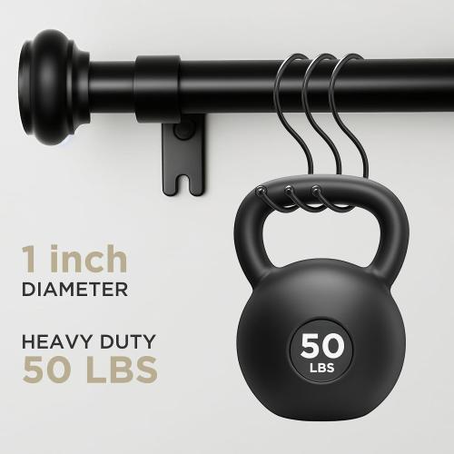 Joydeco Black Curtain Rod Adjustable 32-88 Inches, 1 Diameter Heavy Duty Curtain Rods for Windows, Decorative Splicing Drapery Rods with Resin Finials for Living Room Bedroom Kitchen
