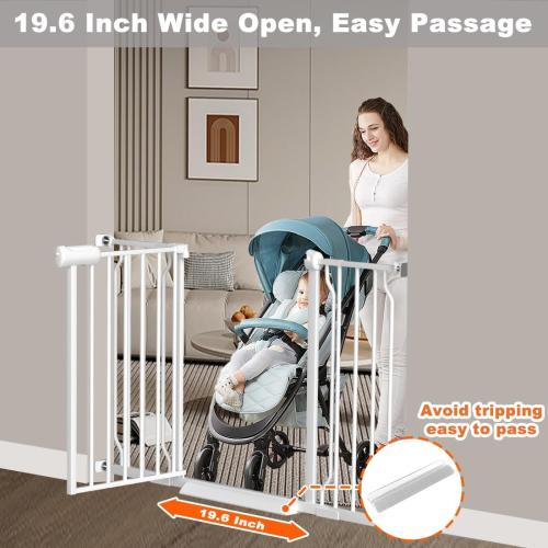 Fairy Baby Extra Wide Baby Gate for Doorways Auto Close Safety Gates for Bedroom, Fits 57.5 Inch to 62 Inch with Pressure Mounted Extention Kit, White