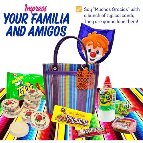 12 Mini Mercado Bags For Fiesta Mexicana Party Favors & Mexican Papel Picado Gift Tags