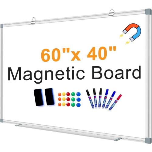 Large Magnetic Dry Erase Whiteboard, 60X40 White Board for Wall with Long Pen Tray, Dry Erase White Board for Home Office Classroom