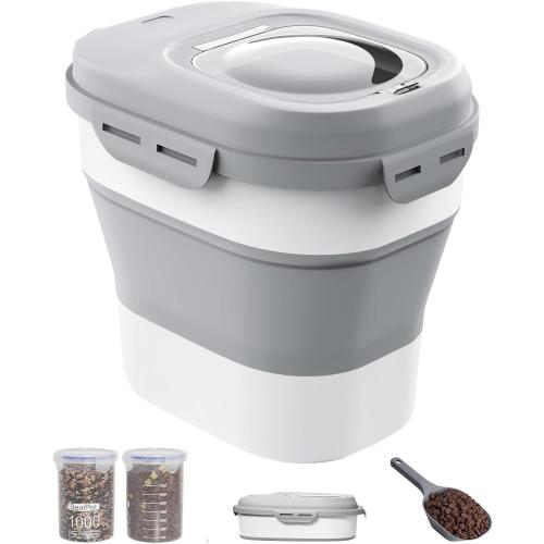 30-35 Lbs Dog Food Storage Container Collapsible Dog Food Container with Airtight Lids, Wheels, Scoop and 2pcs Food Storage Containers, Large Pet food storage for Dog, Cat