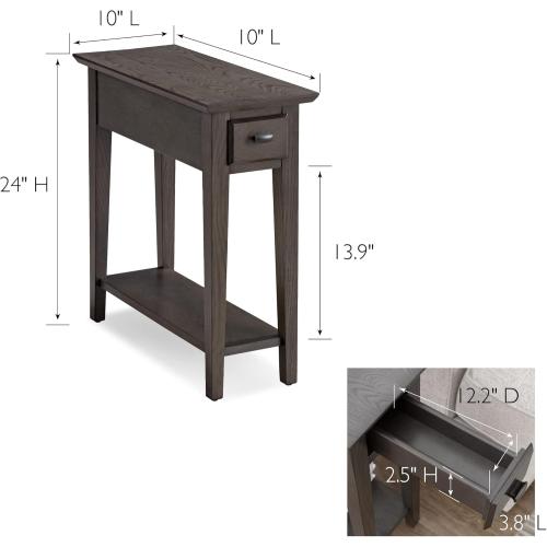 Leick Home 10071-GR One Drawer Chairside/Recliner End Table with Shelf, Smoke Gray