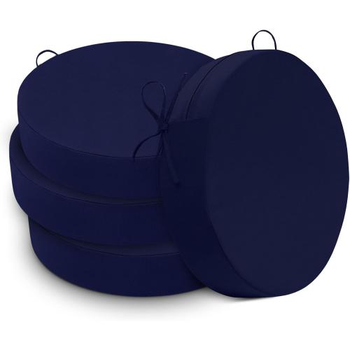 Cozyide Waterproof Outdoor Bistro Chair Cushions with Non-Slip Ties, Thickened Round Outdoor Cushions with Removable Covers, 4 Pack, 15x15x3, Navy