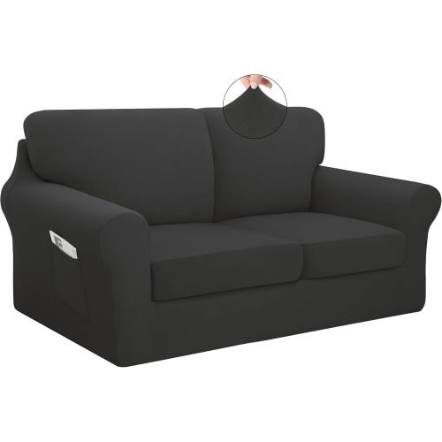 Easy-Going 5 Pieces Stretch Loveseat Couch Cover, Medium, Dark Grey | Washable Loveseat Slipcover Set for 2 Backrest and Seat Cushion Couch Anti-Slip Sofa Couch Cover Furniture Protector