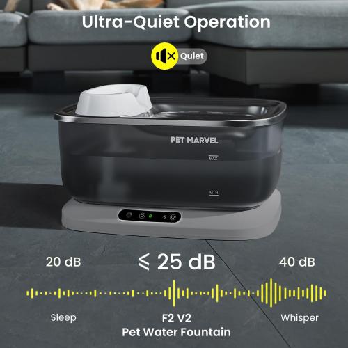 PET Marvel Wireless Quiet Pet Water Fountain, 7L/1.8Gal/230oz Large Water Reserve for Dogs & Cats, Stainless Steel Drinking Bowl, Battery or Plug-in Use, Designed for Short Trips & Backup Use, F2 V2