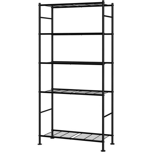 Sakugi Storage Shelves - 5 Tier Shelf Organizer, Sturdy Metal Garage Shelving with Adjustable Leveling Feet, Space-Saving Shelves Organizer for Pantry, Laundry, Kitchen (32 x 12 x 71, Black)