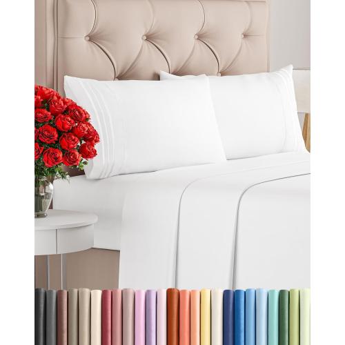 King Size 4 Piece Sheet Set - Comfy Breathable & Cooling Sheets - White