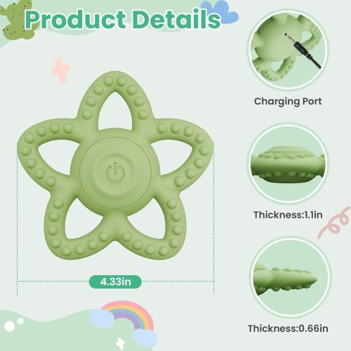 Star-Shaped Vibrating Teether for Baby & Sensory Chew Toys for Autistic Children, Toddler Travel Essential, Food-Grade Silicone, 3X Vibration Settings