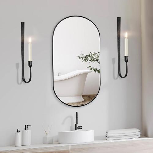 Black Wall Candle Holder Set of 2, Metal Wall Mount Candle Sconces Holder, Modern Wall Decoration for Living Room, Dining Room, Fireplace, and Weddings