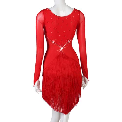 Size M-L..Women's Tassel Latin Dance Performance Dresses Cha Cha Tango Practice Costumes Ballroom Dancewear Skirt for Rumba