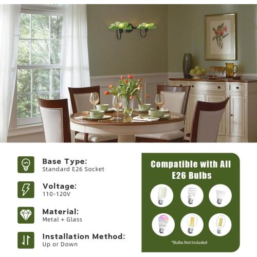 2-Light Vanity Light, Black Wall Sconce with Green Glass Shade, Vintage Bathroom Light Fixture for Over Mirror, Bedroom, Hallway, Living Room