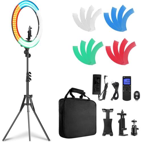 19 inch Ring Light with Remote Controller and Stand iPad Holder,60W Bi-Color with 4 Color Soft Filters for Live Stream/Makeup/YouTube Video/TikTok/Zoom/Photography
