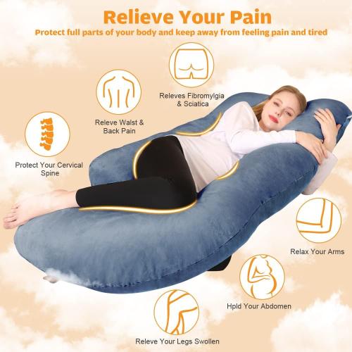 Blue 63x28 Chilling Home Pregnancy Pillows for Sleeping, U Shaped Body Pillow 63 inch Pregnant Pillow for Sleeping Full Body Pillow, Pregnancy Must Haves Maternity Pillows Velvet Cover