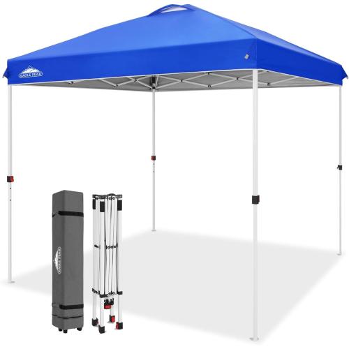 EAGLE PEAK Pop Up Canopy Tent with Wheeled Carry Bag, 8 Stakes, 4 Ropes, Easy Set Up Tent Canopy, 8x8 ft, Blue