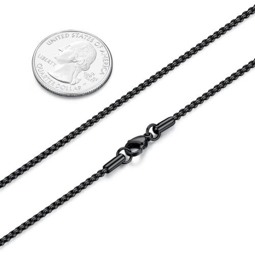 FOSIR Mens Womens Stainless Steel Black Rolo Cable Chain Necklace, Round Box Chains for Men, 2/3/4/5mm Width