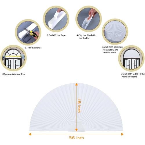 Arch Window Shade Radius 18 inch Half Circle Arched Non-Woven Stick on Cut to Size self Adhesive Light Filtering Half Moon Round Window Covering Pleated Blinds for Front Door