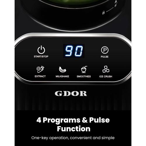 GDOR Professional Blender for Smoothies, 5 Functions, 1200 Peak Watts Smoothie Blender, 52 Oz Glass Jar & 24 Oz To-Go Cup Combo, Ice Crushing & Frozen Fruit, Self-Cleaning, Black