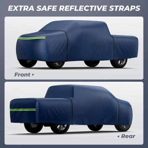 KAKIT Truck Cover Waterproof All Weather, Wear-Resistant Lightweight Fabric with Door Zipper and Tear Resistant Quick Drainage Holes, 5 Windproof Straps, Navy Blue (Truck Up to 250''L)