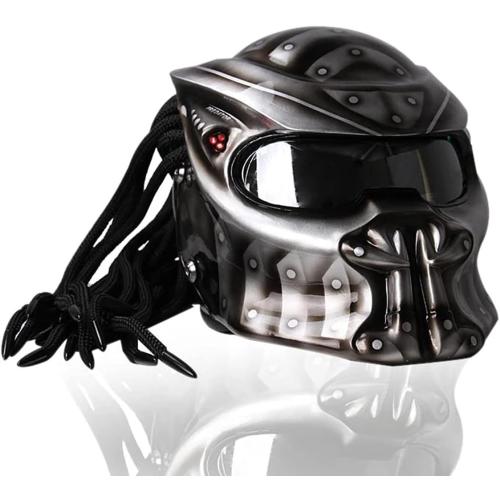 Predator Motorcycle Helmet, Motorcycle Full Face Helmet with Hair Braid and LED Light for Outdoor Riding Or Club Parties, and Angle Acting Prop, DOT Certified,Black wasp,L