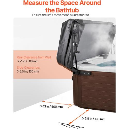 VEVOR Hydraulic Spa Cover Lift, Hot Tub Cover Lift, Adjustable Width from 69 in to 96.5 in, Mounts on Both Top Sides, Compatible with Various Sizes of Rectangular Bathtubs, Hot Tubs and Spas