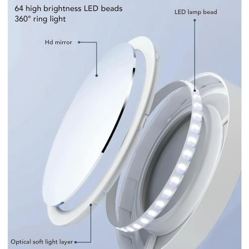 Fockety 5X Magnifying Mirror with Light, 1X Normal Mirror USB Rechargeable LED Makeup Vanity Mirror 3 Light Modes and Folding Handle Adjustable Brightness for Travel, Dorm, Bathroom