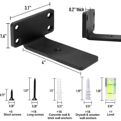 HITOMEN Heavy Duty Floating Shelf (5 x 1 1/4 x 10 1/2 inch) Brackets, 4pk  (1/4'' Thick) Hidden Shelves Hardware, Iron L Brackets, Rustic Industrial Black Metal Wall Shelving Supports, 4 Pack