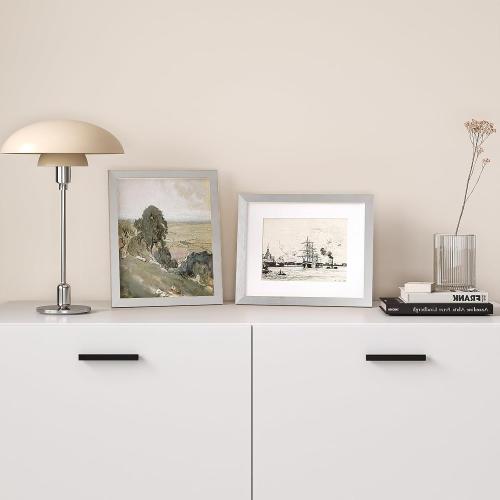 KINLINK 8x10 Picture Frame Silver Set of 4, Wooden Photo Frames Matted 5x7 with Plexiglass for 5x7 with Mat or 8x10 without Mat for Table and Wall Display