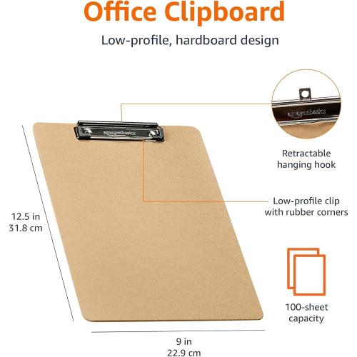 Amazon Basics Hardboard Office Clipboard, 6-Pack, Brown